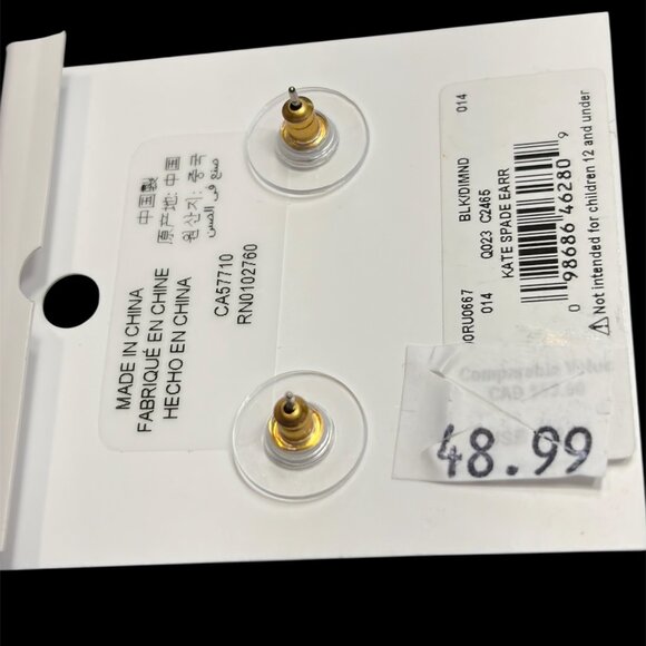 KATE SPADE NWT STUD EARRINGS - CHARCOAL / BLACK GOLDTONE - Picture 2 of 2